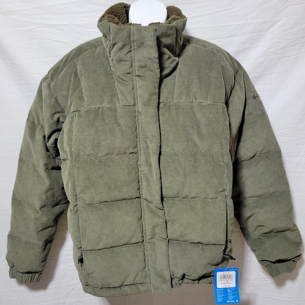Columbia Ruby Falls Novelty Duck Down Jacket Corduroy Green Womens Sz L NWT $240
